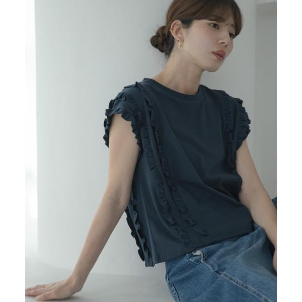 Sonny Label / サニーレーベル レースシャーリングフリルカットソー