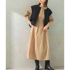 ハイネックサイドベルトシャツワンピース