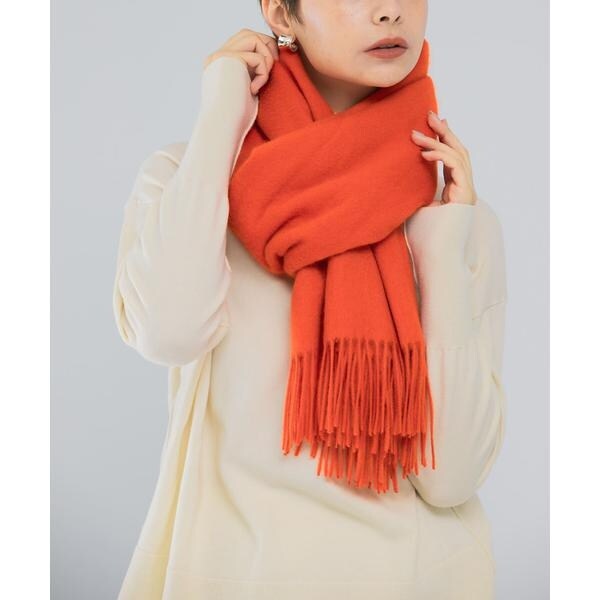 新品＊macocca カシミアストール　チェック　オレンジ　超大判210×70 在庫限り】大判カシミヤストールLUXE [無地/チェック柄][男女