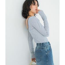 GREEN BUTTER　Two-way Stripe Patch T-shirts