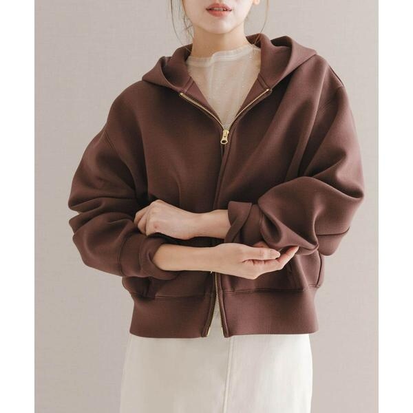 【新品】Spick and Span ストレッチジップフードパーカー ブラウン 追加4予約》ストレッチジップフードパーカー（パーカー）｜Spick