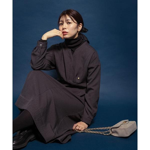 アーバンリサーチロッソ フォルムシルエットVネックリブワンピース ロング URBAN RESEARCH ROSSO｜『WEB限定』フォルムシルエットVネックリブ