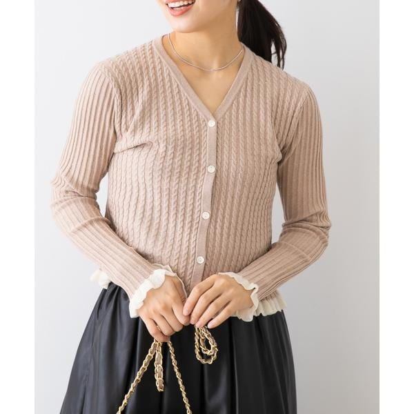 セセ sese ミニケーブルクルーカーディガン ニット 長袖 クルーネック 金ボタン ウール アイボリー /DO ■OS レディース