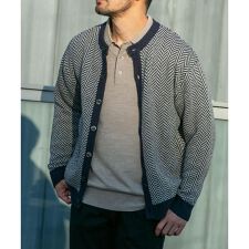 『XLサイズあり』ヘリンボーン柄クルーニットカーディガン