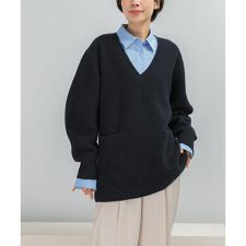 アルパカ混カーブスリーブVネックプルオーバー