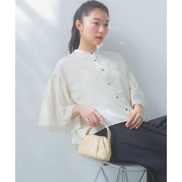 一部WEB限定カラー』UVカットウォッシャブルリネン混ブラウス