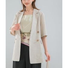 防シワ リネンライクハーフスリーブジャケット