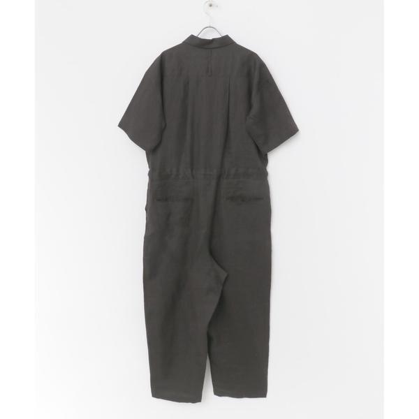 美品 かぐれ　ギャザーオールインワン リネン ワイド ブラック かぐれ ギャザーオールインワン リネン かぐれ ギャザー