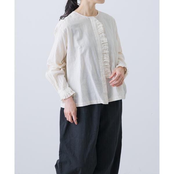 IENA ミュゲットパターンピンタックフリルノースリーブ WEB限定/追加》ミュゲットパターンピンタックフリルノースリーブ