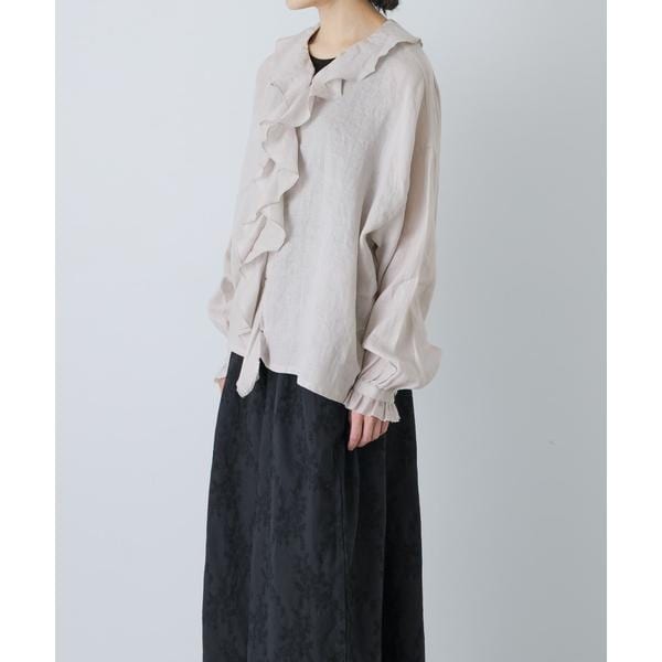 新品タグ付◉ かぐれ リネンフリルカラーシャツ LIGHT GRAY カグレ かぐれ リネンフリルカラーシャツ （ライトグレー