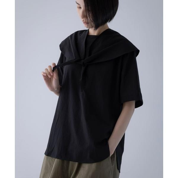 【かぐれ】kagure 綿100% スキッパーネックチュニックカットソー 濃紺 かぐれ】kagure 綿100% スキッパーネックチュニックカットソー 濃紺