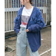 KBF(KBF)のジャガードフリンジカーディガン