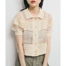 KBF(KBF)のクロシェニットドッキングブラウス