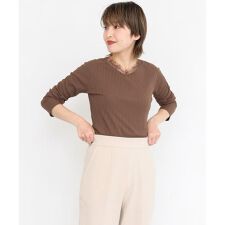 レース付き裏起毛テレコトップス∴