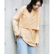 KBF+ アシメレイヤードカットアウトロングTシャツ∴