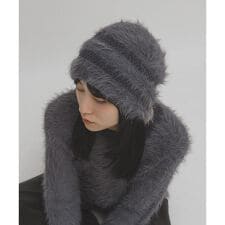 KBF(KBF)のラインデザインシャギーニットビーニー