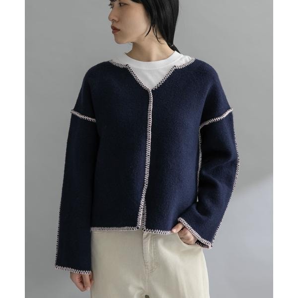 ハンドステッチチェックニット beige KBF（ケービーエフ） ニット セーター 「WEB/一部店舗限定」カラー