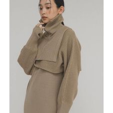 ハーフZIPレイヤードニットワンピース