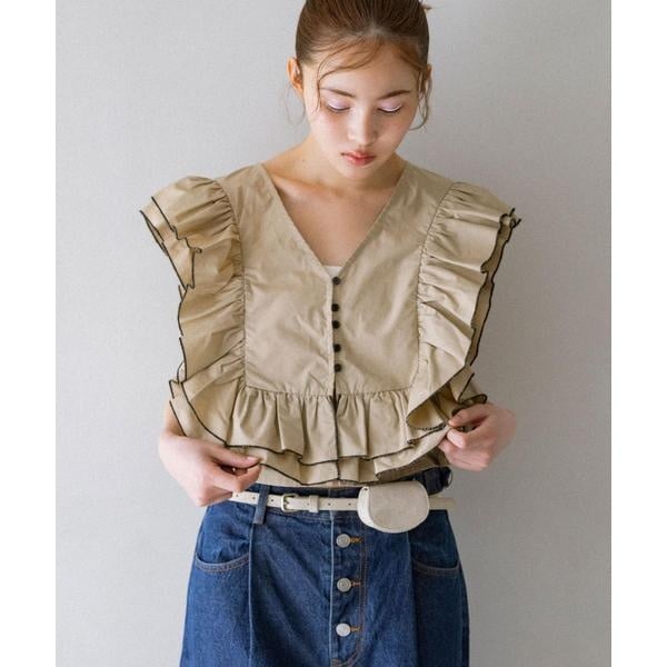 2WAYバイカラーフリルブラウス