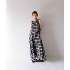 チェックプリーツキャミワンピース