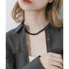 ステンレスブラックウッドビーズネックレス