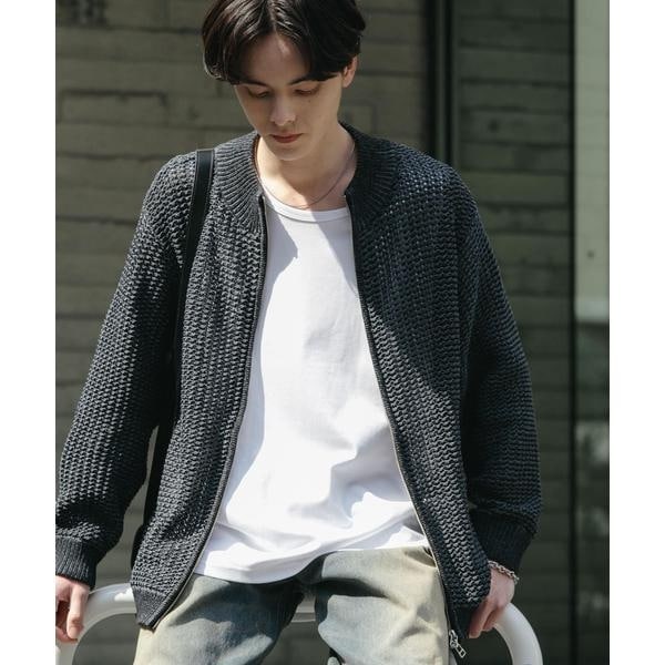 【e. 】PERVERZE ブレンドボーダーニットカーディガン　グレー ウールMIXモヘヤタッチニットカーディガン[kz220] | レディース