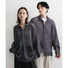 『ユニセックス』メッシュ衿付きカーディガン