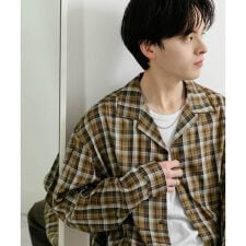 『ユニセックス』シアーチェックオープンカラーロングスリーブシャツ