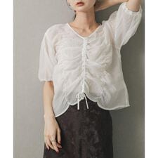 シャーリングブラウス(5分袖)