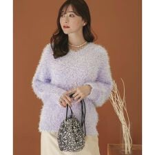 Vネックラメフリンジセーター