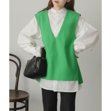 ウールライクジャージVネックジレ