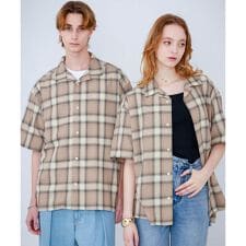 『Sサイズあり』『ユニセックス』オンブレチェックオープンカラーシャツ