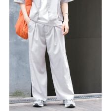 『イージーケア/セットアップ対応』リネンライクタックワイドパンツ