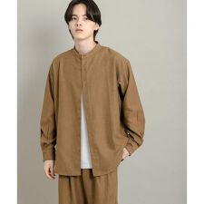 センスオブプレイスバイアーバンリサーチ(SENSE OF PLACE)のウールタッチストライプバンドカラーシャツ