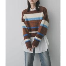 『洗濯可』シャギーハイショクボーダーニット