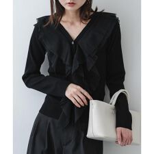 『洗濯可』チュールフリルニットカーディガン