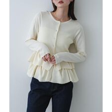 『洗濯可』ウェーブペプラムニットカーディガン