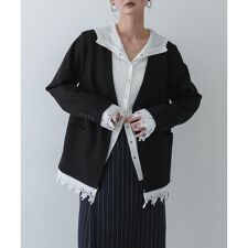 レースレイヤードノーカラージャケット