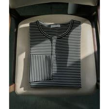 ボーダーヘンリーネックロングTシャツ