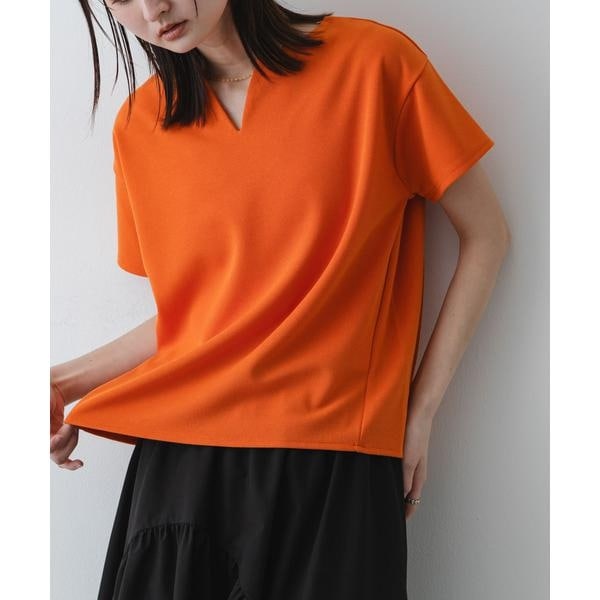 Decembermayオレンジ Vネック シャツ レディース キーネックミラノリブTシャツ | センスオブプレイスバイアーバン