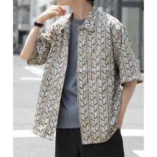 リーフプリントオープンカラー半袖シャツ