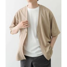 ジャガード5分袖カーディガン+ポンチTシャツセット