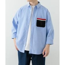 ニットポケット切替オックス7分袖シャツ