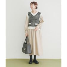 アイテムズ アーバンリサーチ(ITEMS URBAN RESEARCH)のツイードニットドッキングワンピース