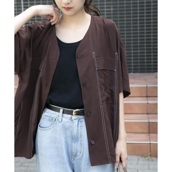 Vネックステッチブラウス