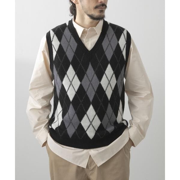ウール混アーガイルVネックニットベスト | アイテムズ アーバン