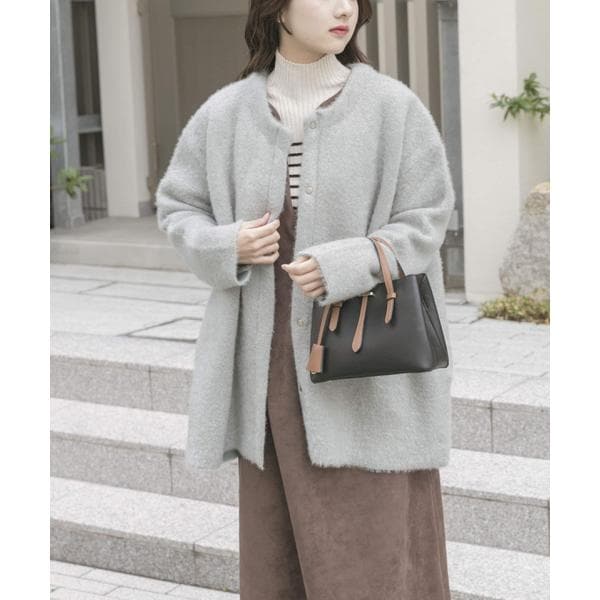 Wフェイスミドル丈ニットカーディガン サステナブル】ダブルフェイス