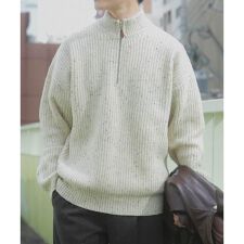 ウール混 ハーフジップ モックネックニット