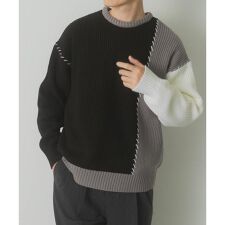 ブランケットステッチ パッチワークニット