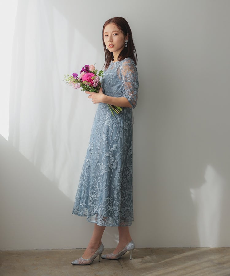 ハレモード ドレスワンピース 4L 大きい サイズ ベージュゴールド系 結婚式・二次会・セレモニーシーン対応 総レースワンピース